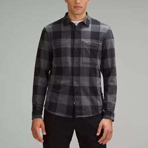 Lululemon mens soft knit over shirt Black and Gray Plaid Button-Up Shirt